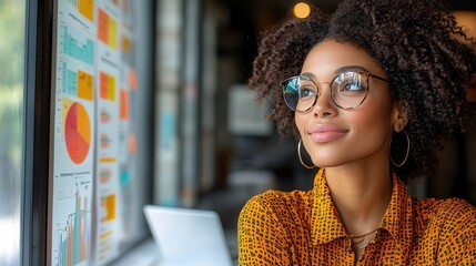 Thoughtful Woman in Glasses at Modern Workspace