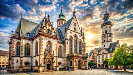 Naklejka premium Stunning Architectural Details of Thomaskirche in Leipzig Showcasing Gothic and Baroque Styles