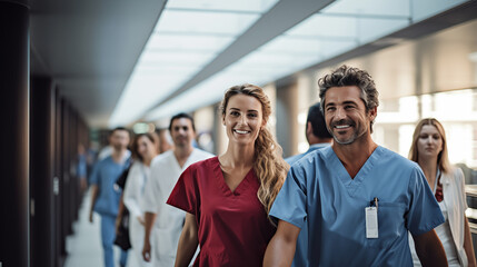 healthcare workers, doctor, nurse with lab coat and in hospital or clinic 