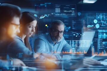 Diverse Team Collaborating on Data Analytics and Business Strategy in a High Tech Office Environment