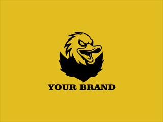 Angry Duck Head Vector Logo for Esports, Angry Duck Illustration in Black and Yellow Colors, Fighting Duck Icon for Esports Team