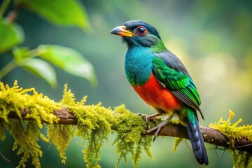 Fototapeta premium Stunning Gymnogene Bird Perched on Branch in Lush Green Habitat with Natural Light and Details