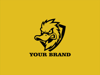 Angry Duck Head Vector Logo for Esports, Angry Duck Illustration in Black and Yellow Colors, Fighting Duck Icon for Esports Team