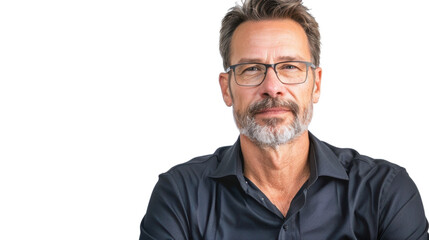 Obraz premium Middle-aged Caucasian male business owner giving a motivational talk on white background