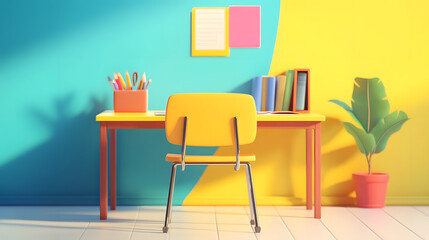 3D cartoon Student Desk School background
