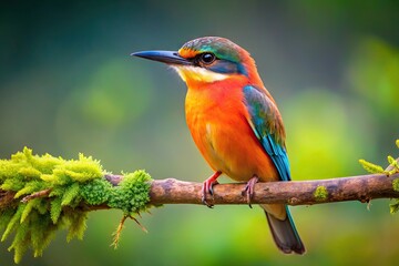 Fototapeta premium Stunning Peach Colored Bird Perched Gracefully on a Branch in a Vibrant Natural Setting