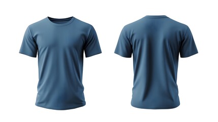 Blue t-shirt front and back. natural shape on invisible mannequin. mockup design isolated on white background.