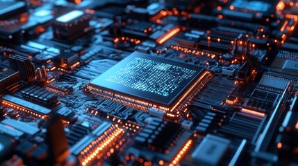 Fototapeta premium Circuit Board with a Glowing CPU