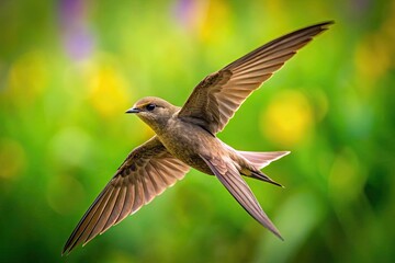 Swift Bird in Flight Over Scenic Landscape Showcasing Graceful Movement and Natural Beauty
