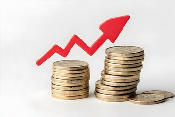 Falling Interest Rates Impact on Savings Stacks of Coins with Downward Arrow