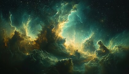 Obraz premium Celestial Beauty Revealed: Stunning Star-Forming Region Illuminating the Dark Sky with Luminous Gas Clouds