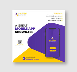 Modern mobile app promotion social media banner design, Instagram post, poster template	
