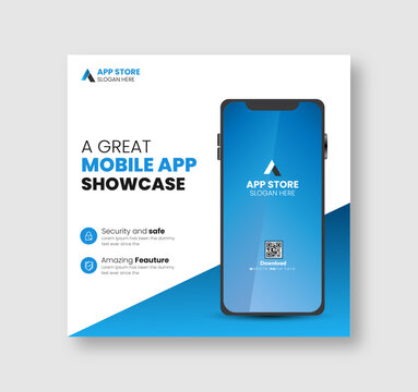 Modern mobile app promotion social media banner design, Instagram post, poster template	
