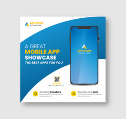 Modern mobile app promotion social media banner design, Instagram post, poster template	
