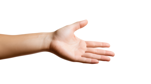 Hand holding an invisible object, isolated on transparent white background, clipping path