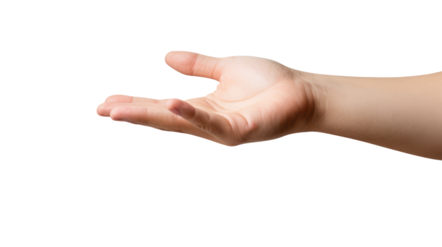 Hand holding an invisible object, isolated on transparent white background, clipping path