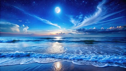 Obraz premium Tranquil Background Image of Serene Ocean Waves Under a Clear Blue Sky for Relaxation and Calmness