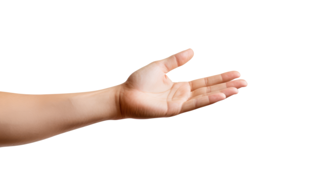 Hand holding an invisible object, isolated on transparent white background, clipping path