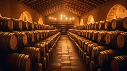 Wine Cellar Storage with Stacked Barrels