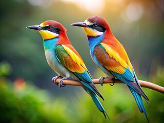 Fototapeta premium Two Colorful Birds Perched Gently in a Hand Symbolizing Care and Nature's Beauty in Harmony