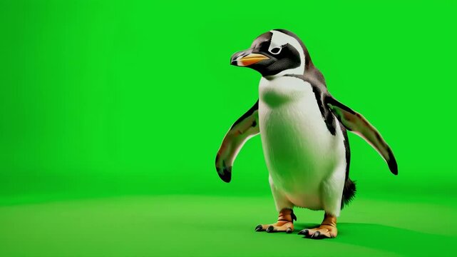 pinguin walking green screen