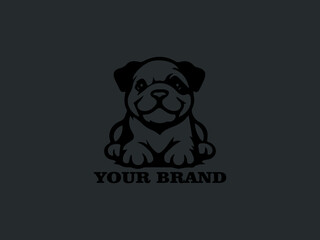 Pet Character Design, Bulldog Puppy Vector Logo, Cute Bulldog with Hilarious Expression