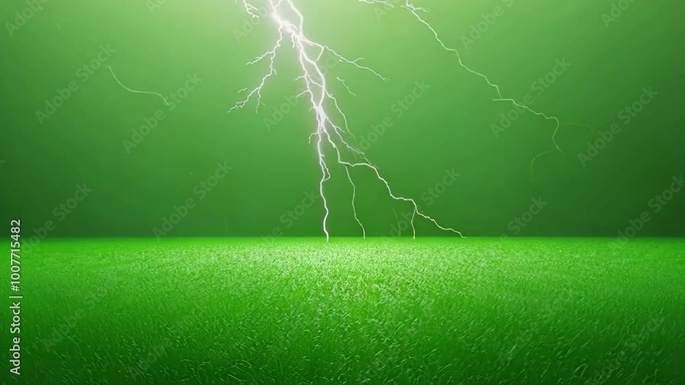Aufkleber green screen background featuring a field of grass with a lightning bolt striking in the background,