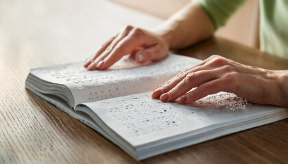 Braille sign for low vision or blind person for educational accessibility literacy concept.
