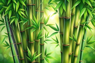 Obraz premium Vibrant Bamboo Illustration with Lush Green Leaves and Sturdy Stems for Nature and Decor Themes