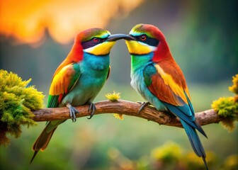 Vibrant Birds in Love: A Colorful Display of Affection and Nature's Beauty in the Wild