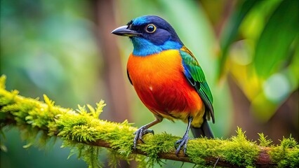 Obraz premium Vibrant Bird Species Native to Guatemala Perched on a Branch in Lush Tropical Environment