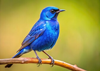 Vibrant Blue Lark Bird Perched Gracefully on a Branch Against a Soft Blurred Natural Background