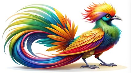 Obraz premium Vibrant Cartoon Bird of Paradise with Colorful Plumage and Exotic Features in a Playful Design