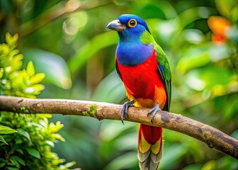 Obraz premium Vibrant Dominican Republic National Bird Perched on a Branch in Lush Tropical Environment