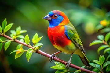 Vibrant Finch Bird Perched on a Branch Surrounded by Lush Green Foliage in Natural Habitat