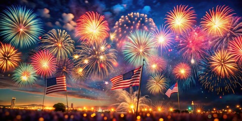 Vibrant Fireworks Lighting Up the Night Sky for 4th of July Independence Day Celebration Festivities