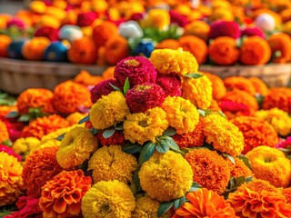 Vibrant Marigolds Symbolizing Indian Culture in a Colorful Floral Arrangement for Traditional Celebrations