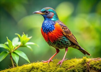 Vibrant Mudlark Bird Perched on a Branch in a Lush Green Environment Captured in Natural Habitat