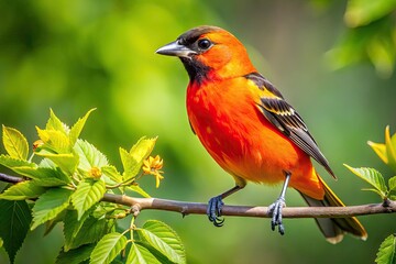 Fototapeta premium Vibrant Orange Bird Perched on Branch in Minnesota's Natural Habitat During a Sunny Day