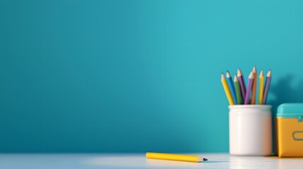 Yellow Pencil on White Table with Blurred Background.