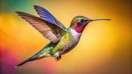 Vibrant Outline Hummingbird in Flight against a Soft Gradient Background for Nature and Wildlife Themes