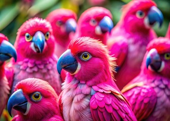 Fototapeta premium Vibrant Pink Birds for Sale in a Beautiful Natural Setting Ideal for Pet Lovers and Bird Enthusiasts