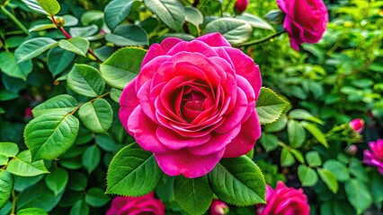 Obraz premium Vibrant PNG Blossom Rose Flower Plant with Lush Green Leaves for Creative Design Projects and More