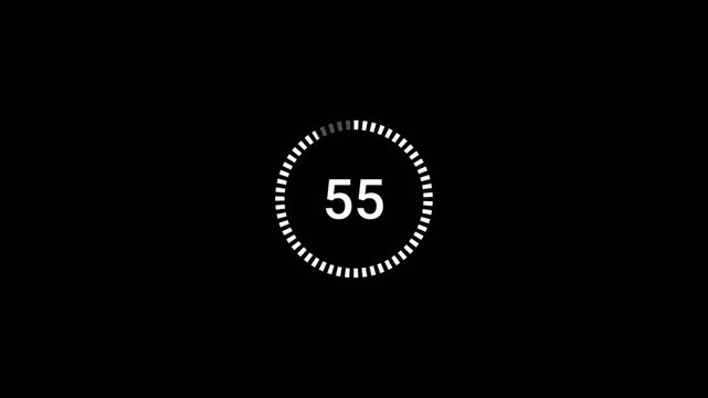  Circle countdown timer One minute animation from 60 to 0 seconds on transparent background with alpha channel, 60 second countdown timer, Countdown video