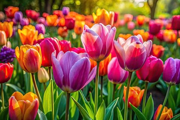 Vibrant Tulip Singles in a Garden Setting Showcasing Nature's Beauty and Springtime Colors