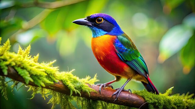 Vibrant Tunki Bird Perched on Branch in Lush Greenery Showcasing Nature's Colorful Wildlife