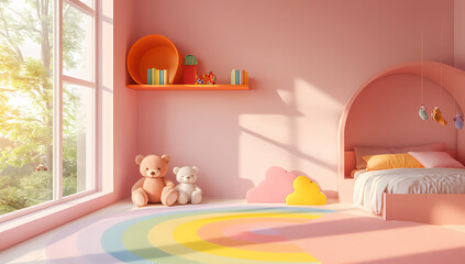 Cheerful children's room with pastel walls and vibrant decorations