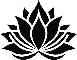 A silhouette illustration of a black lotus flower in vector graphic format