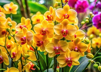Obraz premium Vibrant Yellow Orchid Blooms Showcasing Nature's Beauty in a Bright and Colorful Floral Arrangement