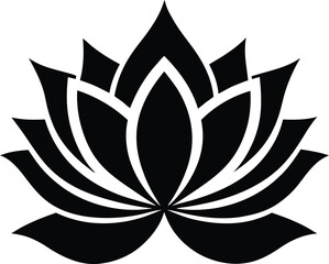 A silhouette illustration of a black lotus flower in vector graphic format